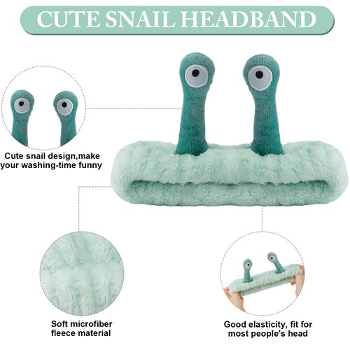 SuPoo Green Snail Face Wash Headband Funny Skincare Spa Headband Cute Alien Puffy Makeup Headbands for Women Stretchy Antenna Eyes Hair Wrap Hair Band for Washing Face Hair Accessories
