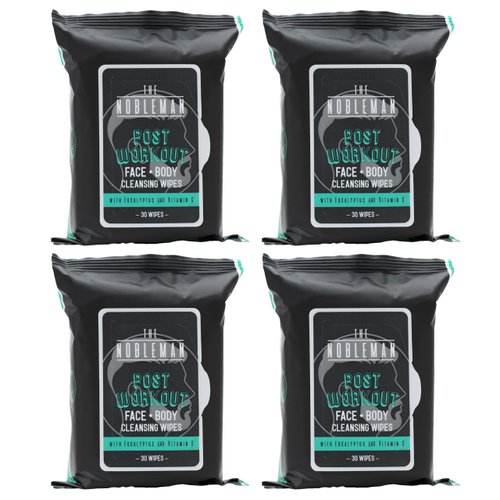 4-Pack Face + Body Cleansing Wipes: 4 Post Workout Packs with Eucalyptus and Vitamin C (120 Ct.)