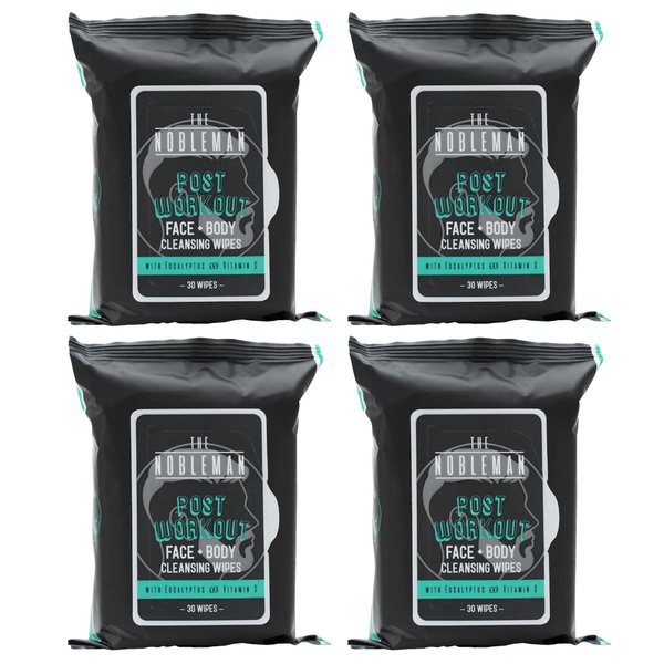4-Pack Face + Body Cleansing Wipes: 4 Post Workout Packs with Eucalyptus and Vitamin C (120 Ct.)