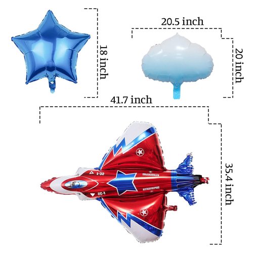 BIEUFBJI 42" Fighter Jet Airplane Ballons Cartoon Airplane Birthday Party Decorations Airplane Aviator Adventure Themed (7Pcs)