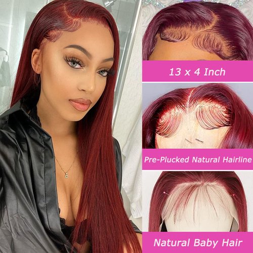 ULRICA Burgundy Lace Front Wigs Human Hair Wigs for Black Women 13x4 HD Lace Front Wigs Human Hair Pre Plucked Red Lace Front Wigs Human Hair Straight Lace Front Wigs Human Hair Burgundy Wig 20 Inch