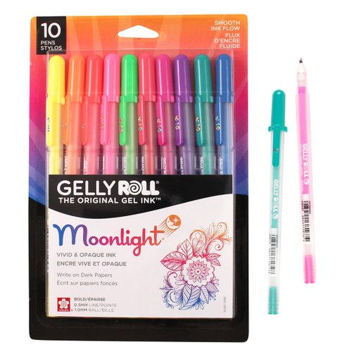 SAKURA Gelly Roll Moonlight Gel Pens - Bold Point Opaque Ink Pen for Journaling, Art, or Drawing - Bold Line - Assorted Bright Ink - 10 Pack