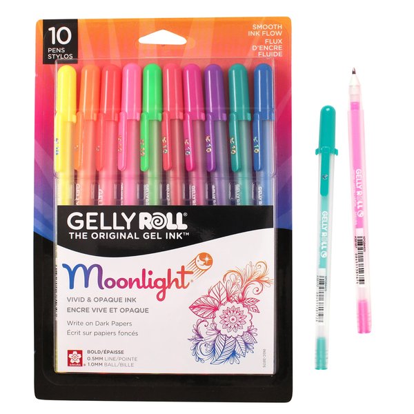 SAKURA Gelly Roll Moonlight Gel Pens - Bold Point Opaque Ink Pen for Journaling, Art, or Drawing - Bold Line - Assorted Bright Ink - 10 Pack