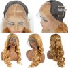 Smavida 30Inch Honey Blonde HD Lace Front Wig Human Hair,13x4 Body Wave Blonde Wigs Human Hair 27# Colored Blonde Hd Transparent Lace Frotal Human Hair Wigs Pre Plucked with Baby Hair 180% Density