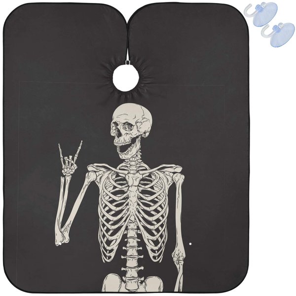visesunny Barber Cape Funny Human Skeleton Polyester Hair Cutting Salon Cape Apron Anti-Static Haircut Water-Resistant Shaving Cloth Beard Shaving Bib Hairdressing Cape