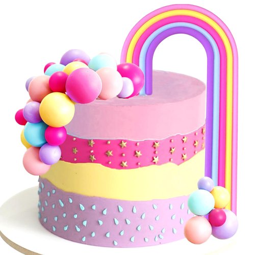 28PCS Rainbow Cake Toppers Colorful Balls Cake Decorations for Wedding Baby Shower Girls Boys Birthday Party Supplies
