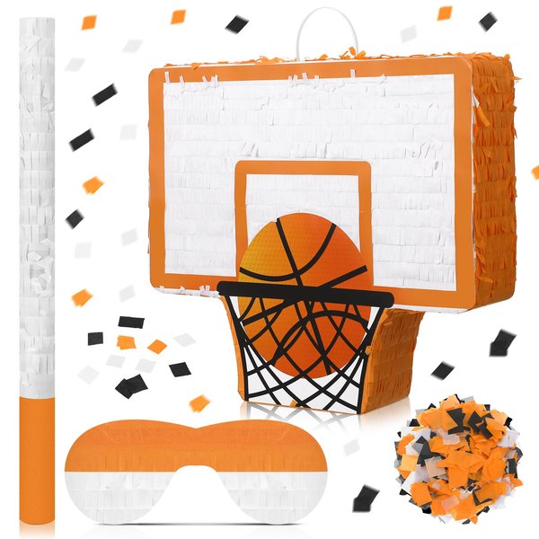 Seematn Basketball Piñata Basketball Party Piñata Bundle with a Blindfold, Bat and Confetti Birthday Party Supplies Piñata Sports Party Supplies for Kids Carnival Events Basketball Party Decorations