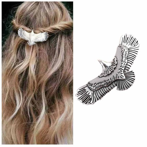 Iaceble Vintage Eagle Hair Clip Barrette Metal Bird Hair Clips Hairpin Silver Hair Barrette Head Clip Boho Eagle Hair Pin Accessories for Women and Girl Headdress (Silver)