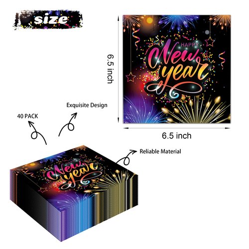 New Years Eve Party Napkins, 40PCS New Years Eve Napkins Disposable, New Years Eve Party Supplies Birthday Decorations, New Years Eve Party Dinner Paper Napkins for Wedding, Theme Party, 6.5 Inch