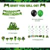 Green Video Game Party Supplies 201Pcs Gamer Gaming Party Decoration For Boys Birthday Party Table Cover, Plates, Cups, Napkins, Utensils, Hanging Swirls, Birthday Banner, Cupcake, Topper Cake