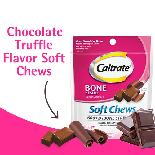 Caltrate Soft Chews 600 Plus D3 Calcium Vitamin D Supplement, Chocolate Truffle - 60 Count(Packaging May Vary)