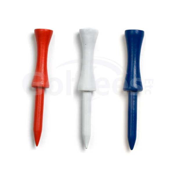 2 3/4" Inch Step Down Golf Tees | Made from Natural Hard Wood | Strong, Light Weight & Biodegradable Material | Pack of 100 - Red/White/Blue Mix