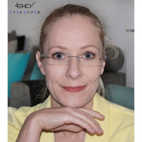 Eyekepper Small Lenes Rimless Reading Glasses Women - Frameless Reader Eyeglasses for Men Reading with Blue Arms +2.50