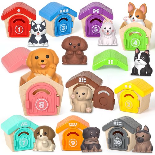Letapapa Toddler Toys for 1 2 3 Year Old, 20 Pcs Dog Toys for Kids, Montessori Educational Counting, Matching & Sorting Motor Skills Toys, Christmas Birthday Gifts for Baby Boy Girl Aged 12-18 Months