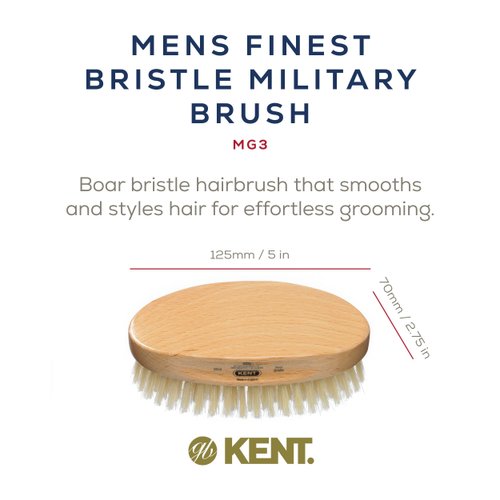Kent MG3 Natural Boar Bristle Brush for Men's Grooming - 360 Wave, Beard Straightener and Scalp Care