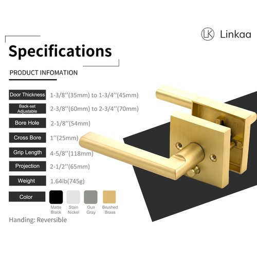 Linkaa Pivacy Door Lever Gold Stain Brass Lever Door Handle with Lock, Keyless Door Lock, Privacy Function Exterior/Interior Door Handles.