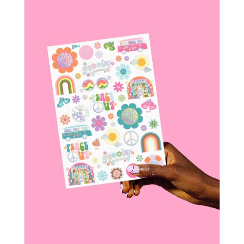 xo, Fetti Groovy Rainbow Birthday Party Temporary Tattoos - 52 Styles | Disco Party Supplies, Happy Pastel Birthday Decorations, 70s Baby Shower Favors, Cool Retro Peace Gift