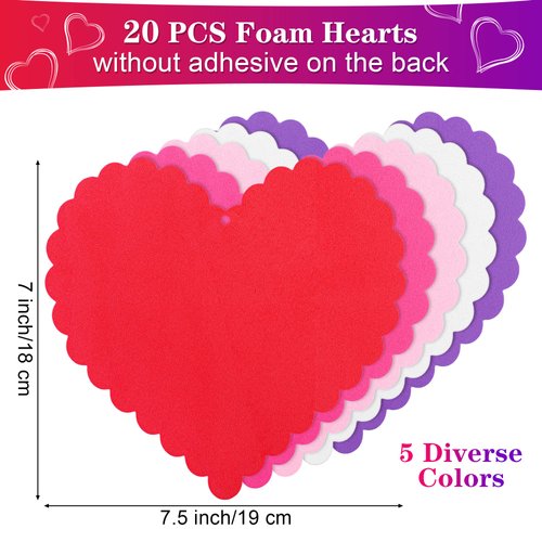Fovths 460 Pieces Valentine's Day Foam Heart Craft Kits Heart Shaped Colorful Foam Stickers Self-Adhesive Heart Craft Stickers for Valentine's Day Decorations DIY Craft, Assorted Styles