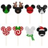 24Pcs Glitter Mini Mouse Inspired Christmas Cupcake Toppers Snowflake Deer Santa Hat Mini Christmas Cupcake Picks Decorations for Merry Christmas Theme Party Supplies