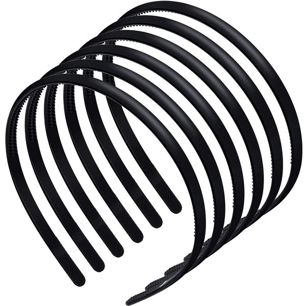 WILLBOND 6 Pieces Plastic Plain Headbands Teeth Comb Headbands Halloween Skinny DIY Hair Bands Headbands for Women Girls (Rubber Black, 8 mm)