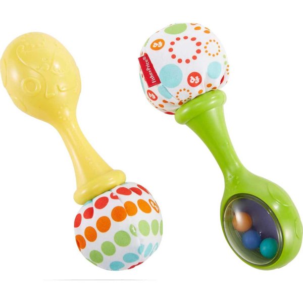 Fisher-Price Newborn Toys Rattle ‘n Rock Maracas, 2 Soft Musical Instruments for Developmental Play Babies Ages 3+ Months, Green & Yellow