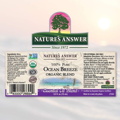 Nature's Answer 100% Pure Organic Essential Oil Blend, 0.5-Ounce, Ocean Breeze