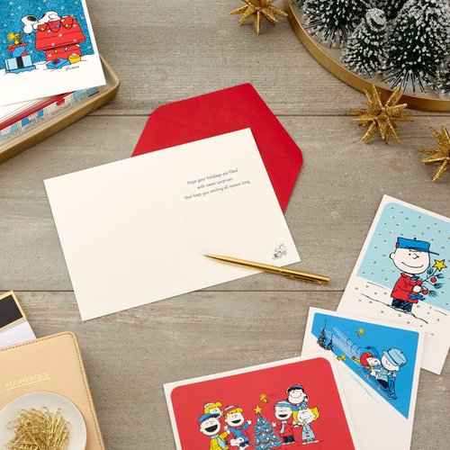 Hallmark Peanuts Boxed Christmas Cards Assortment, Classic Comics (4 Designs, 16 Cards and Envelopes)