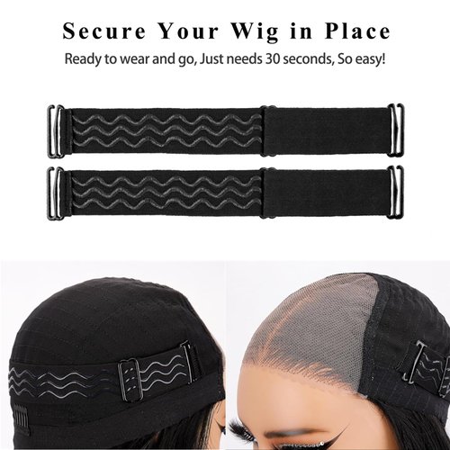 Atimiaza 2Pcs Adjustable Elastic Wig Band for Glueless Wig with Non-Slip Silicone Strips & Removable Buckles, Wig Bands for Keeping Wigs in Place Elastic Wig Strap to Secure Wig (Black)