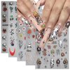 Halloween Nail Art Stickers Decals 5PCS Halloween Cute Ghost Flower Nail Stickers Skull Strawberry Spider Flower Nail Designs 5D Embossed Nail Decals for Acrylic Nails Manicure Decorations