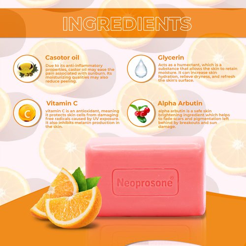 Neoprosone, Skin Brightening Soap - 200 grams - Exfoliating Cleansing Bar, with Vitamin C and Castor Oil