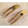(2) Teak Wood Two Prong Curved 4.5 Inch Hair Stick Pick Pic Pin Fork
