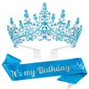 VELSCRUN Blue Crystal Birthday Tiara Crowns for Women Girls It's My Birthday Sash Queen Girls Princess Crown with Combs Happy Birthday Party Decorations Mom Sisters Birthday Gift Hair Accessories