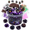 300ml Black Cat Slime with Clay, Dark Purple Clear Slime Kit for Girls Ages 8-12 with 9 Packs Slime Add-Ins, Slime for Kids Party Favors, Non Stick Slime Toys Birthday Halloween Christmas Easter Gifts