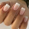 French Tip Press on Nails Short Square White and Pink Gradient Designs Full Cover Glue on Nails Short Coffin Acrylic False Nails Artificial Glossy Stick on Nails for Women Girls Manicure Kits 24 Pcs