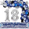 Navy Blue 18th Birthday Party Decorations Silver Happy 18th Birthday Yard Banner with 61pcs Latex Balloons Foil Number 18 Balloons Backdrop for Boy Girl Birthday Anniversary Party Decor Supplies