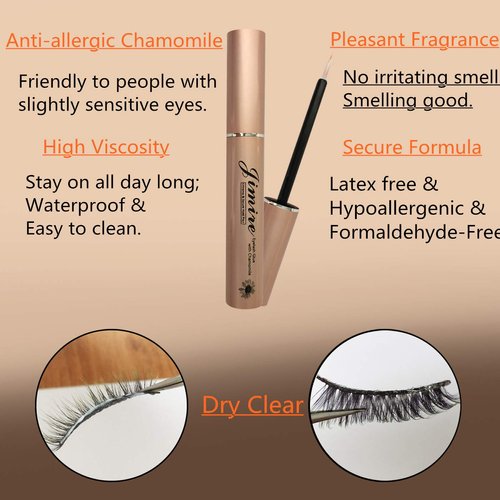 JIMIRE Eyelash Glue Clear | Secure Hold for False Eyelashes | Latex-Free Eyelash Adhesive with Chamomile Suitable for Sensitive Eyes