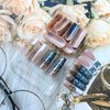 White French Tip Press on Nails Long Square Fake Nails Gold Rhinestone Coffin False Nails with Designs Dollar Money Nails Press on Acrylic Nails Glossy 3D Heart Glue on Nails for Women and Girls 24Pcs