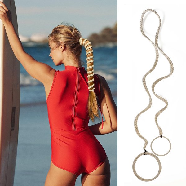 Elastic Hair Ties No Damage for Women, Ponytail Holders Hair Bands for Long Thick Curly Hair Ponytail Wrap Hair Tie for Wind Water Braided Hair Ties Scrunchies for Swimming (1pc-35" Hot Pink+Blue)