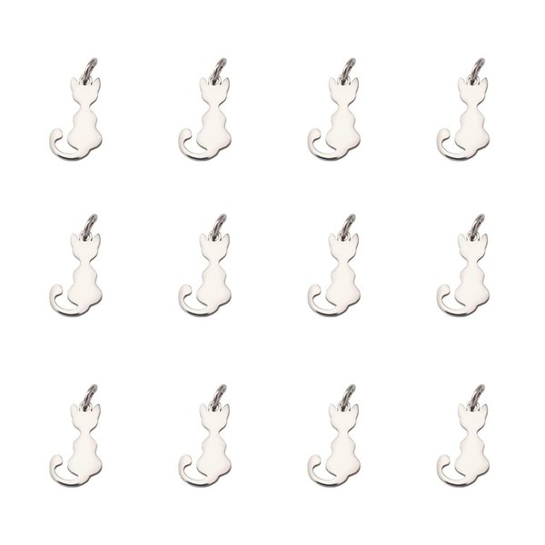 LiQunSweet 20 Pcs 304 Stainless Steel Pet Charms Kitten Cat Charms Stamping Blank Tag for Jewelry Making