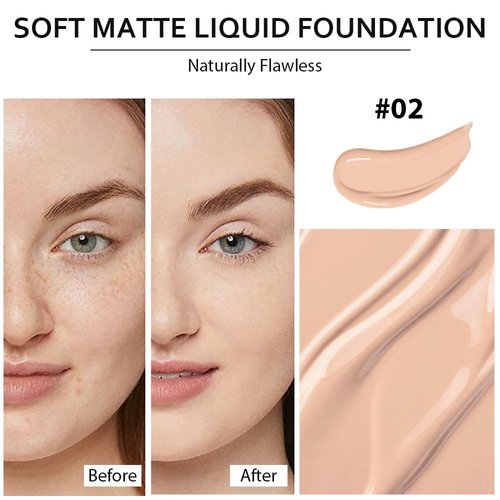2 Pack Liquid Foundation Cream with Foundation Brush for Face Makeup,Durable Full Coverage Matte Concealer Make Up,Oil Control & Waterproof Base Primer -1 Fl.Oz (#02)