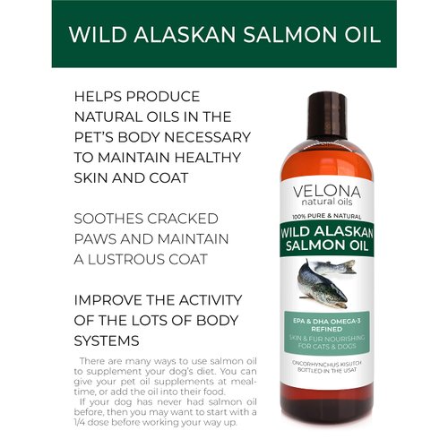 Velona Wild Alaskan Salmon Oil - 64 oz | 100% Pure Refined Oil | for Dogs & Cats - Supports Joint Function | Omega 3 Liquid Food Supplement for Pets - Natural EPA + DHA Fatty Acids for Skin & Coat