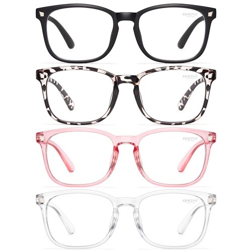 Gaoye 4-Pack Blue Light Blocking Glasses Fashion Square Fake Nerd Eyeglasses Frame Anti UV Ray Filter Computer Gaming Glasses