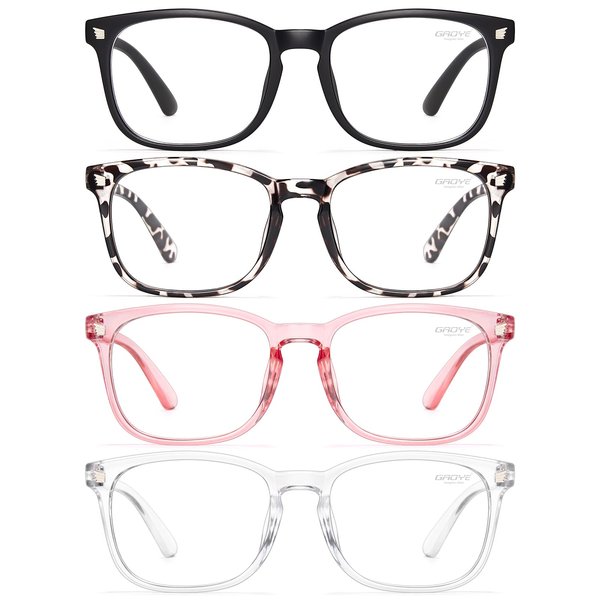 Gaoye 4-Pack Blue Light Blocking Glasses Fashion Square Fake Nerd Eyeglasses Frame Anti UV Ray Filter Computer Gaming Glasses