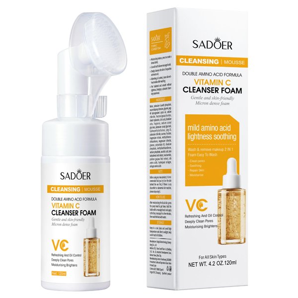 ISHERBIN Vitamin c Face Wash With Hyaluronic Acid，Foaming Face Wash With Silicone Brush