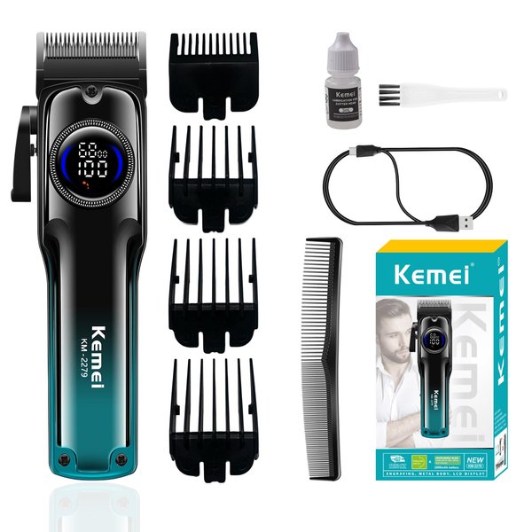 KEMEI Hair Clippers for Men, Professional Adjustable Electric Hair Cutting Kits with LCD Display, USB Rechargeable and Cordless Gifts for Men