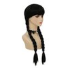 Dai Cloud Long Black Two Braids Wig with Bangs Long Pigtails Wig for Women Halloween Costumes Party Cosplay Hair Wig