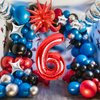 Spider 6th Birthday Party Supplies, Spider Balloon Garland Arch Kit, Include 40 Inch Red Number 6 Balloon, Star Foil Balloon, Blue Black Red Silver Balloons for Boys Superhero 6th Birthday Decorations