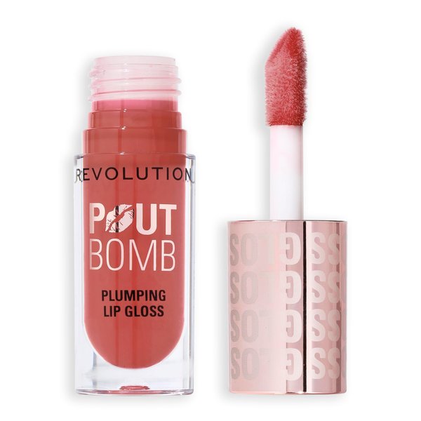 Revolution Beauty, Pout Bomb Plumping Lip Gloss, High-Shine for Glossy, Fuller & Plump Lips with Hyaluronic Acid & Peptides, Vegan & Cruelty-Free, Warm Peach Orange, 0.15 Fl Oz