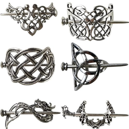 NSBELL 6PCS Viking Celtic Hair Clips Vintage Celtic Hairpins Silver Celtic Hair Slide Hairpins Alloy Knot Hair Pins Viking Celtic Knot Hair Accessories for Girls and Women