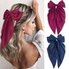 FULZTEY Hair Bow Clips for Women Girls Navy Blue Big Bowknot Hair Clips with Long Tail Solid Satin Ribbon Hairclips French Coquette Barrette Alligators Cute Hair Accessories Gifts 2Pcs